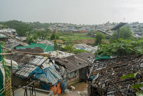 Shelters seen from a hilltop in Jamtoli refugee camp, Cox’s Bazar, Bangladesh. The conditions of the densely populated refugee camps are deteriorating as they have been enduring rough weather conditions for five years now.