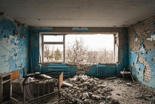 30 january 2023. Hospital in Vysokopilla town, Kherson Oblast.