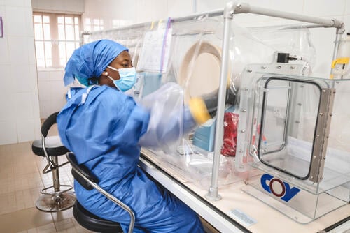 MSF’s laboratory scientist Chima Chinda, 32, is working on a blood sample of a suspected Lassa fever case at the Virology Unit of the Federal Teaching Hospital in Abakaliki, Ebonyi state capital.