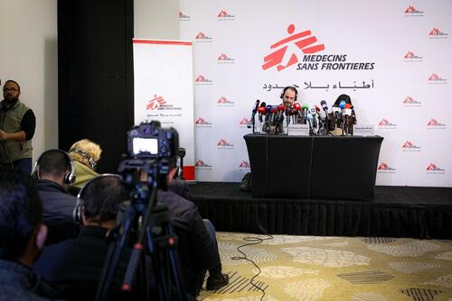 Dr. Christos Christou- MSF’s International President during a press briefing on Gaza in Amman.