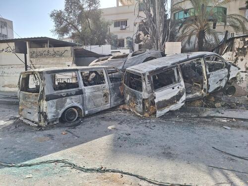 On 20 November, five MSF vehicles parked in front of our clinic in Gaza city were destroyed by the intervention of the Israeli forces. The clinic was also damaged as a result and part of the building was engulfed by fire for a few hours. The cars and the clinic were clearly identified with the MSF logo. This happened while 21 people, including an MSF staff and his family members, were sheltered in the clinic and more than 50 others were in the guesthouse across the street: luckily, they survived unscathed. The cars that were destroyed were the ones used in the aborted evacuation of our staff and their relatives on 18 November, resulting in the killing of two people. Some of the staff sheltering in the MSF premises that day were witnesses to the incident.