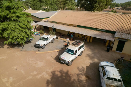 Aerial view of the entrance to the surgical unit at the Niono referral health centre.