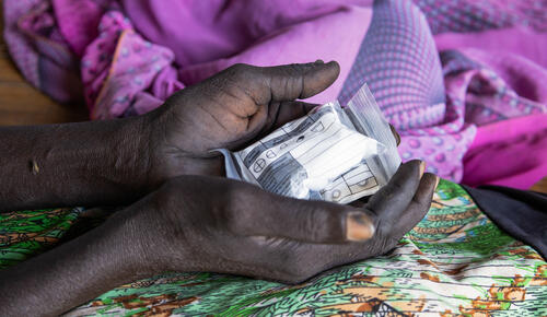Close-up of the medication that Nyangkury Deng Jal, 56 years old, suffering from TB/HIV has to take every day, even when there is not enough food. 
Leer, Unity State, South Sudan. May 2024