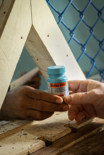 Mohammad Bashir, 27 years old is receiving medicines for Hep C from MSF’s Jamtoli facility at the Rohingya refugee camp in Ukhiya, Cox’s Bazar, Bangladesh.