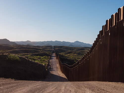 The road along the border wall in the Sasabe area of Arizona.