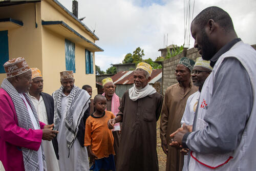 Engagement with the community and religious leaders during a vaccination outside of Koni Jojo’s Mosque after Friday prayer.