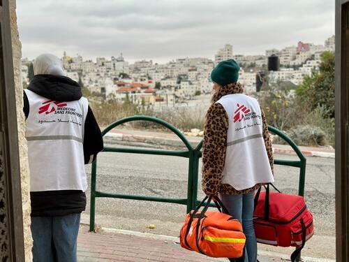 MSF staff on their way to the mobile clinic in Jaber center, in H2 area, Hebron, West Bank, Occupied Palestinian Territory.

H2 in Hebron is one of the most restricted areas in the West Bank, with 28 fortified checkpoints isolating it from the rest of the city. These restrictions severely limit movement for Palestinian residents and healthcare workers.

Following the events of 7 October 2023, MSF had to suspend activities in Jaber due to harassment and violence faced by patients. Temporary mobile clinics were set up, but access remained a challenge. After months of restrictions, MSF resumed operations in Jaber in May 2024, though staff continue to face delays and searches at checkpoints.

MSF provides critical support in Hebron through clinics, maternity services, reproductive health care, emergency training, and relief distribution for displaced populations.