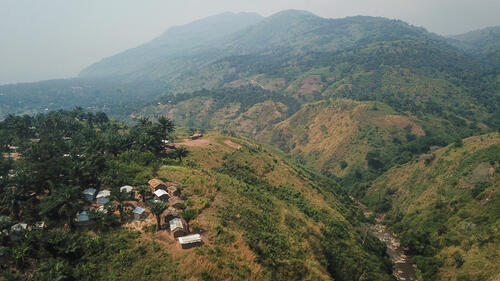 Aerial view of Gengere 1 refugee camp and Kakoy river