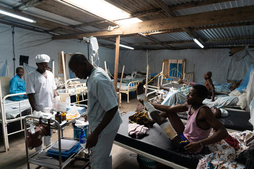 Patients at the Masisi General Reference Hospital recover following surgical operations. Almost all of them have suffered some kind of violent injury.