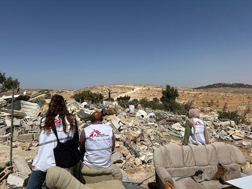 MSF teams visit Khallet Athaba to assess community needs. In Masafer Yatta, mobile clinics provide medical and psychological care to families living under continuous attacks