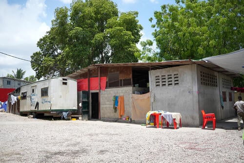 View of a displaced person’s camp housed in the premises of a former MSF hospital in Port-au-Prince.