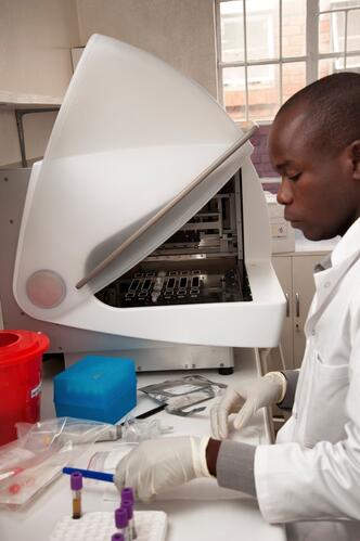 SAMBA has been operational at Namitambo Health Centre since the end of Summer 2013 (note: 55-56 is PIMA). 140 tests per month since then and patients get results same day. The machine just indicates if the patient has a viral load above or below 1,000 copies (per ml). Importantly, there is no need for cold storage of reagents. It is electrically powered with a back upbattery to secure power during power-cuts.