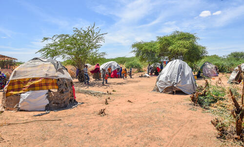 A compound dotted with makeshift shelters that many new arrivals and returning refugees call home in Dagahaley