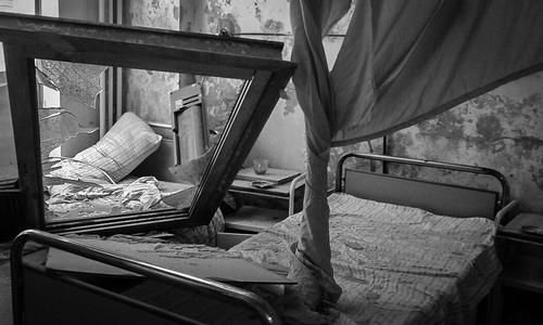 Damage inside and outside the MSF-supported Al Daqaq hospital after two bombings occured nearby.