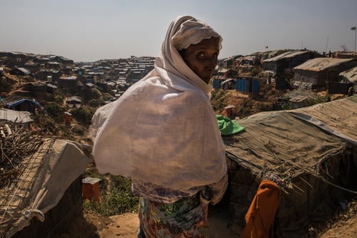 A Rohingya refugee in Jamptoli makeshift camp, where more than 50,000 people are sheltering.