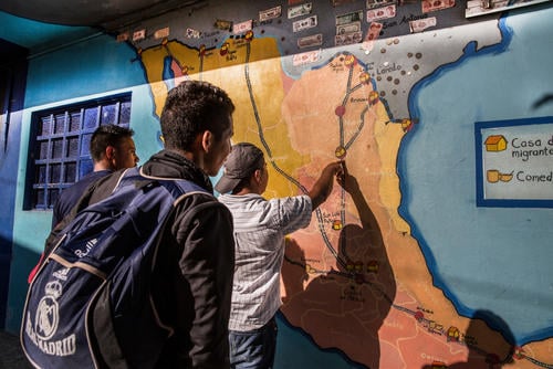 Migrants also use the shelters to gather information on routes to continue on their way through Mexico.