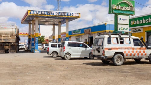 An ambulance belonging to Mudug Regional Hospital is parked at Petroleum station in Galkayo, Mudug region. Fuel availability directly affects the hospital's capacity to respond to medical emergencies.