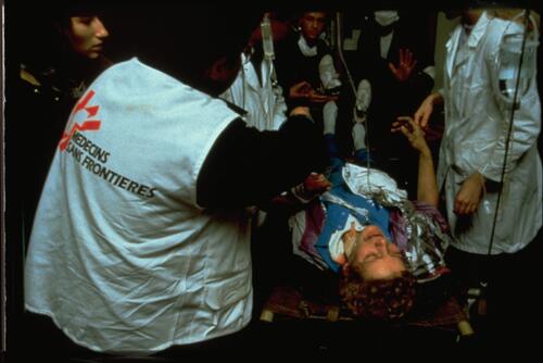 A wounded patient in Sarajevo, 1994