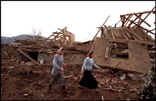 Farmhouses, ruined in a Russian aerial attack.
Chechnya, December 1999