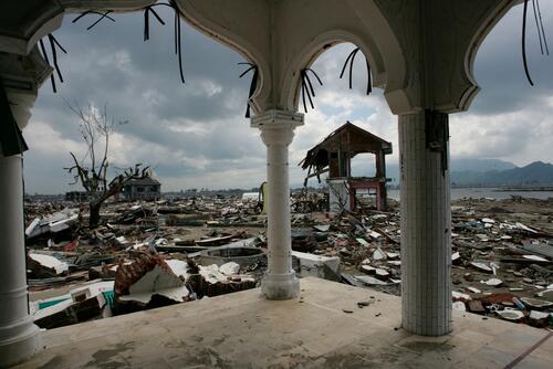 View on the destroyed area of Banda Aceh. MSF is working here and in remote villages along the coastline of Banda Aceh in the northern Sumatra province of Indonesia. Vehicles can be used on the east coast but only helicopters can access the western coastline, the destruction has been so severe. This emergency action followed the December 26 2004 earthquake and tsunami that struck the Indian Ocean countries in the Bay of Benga