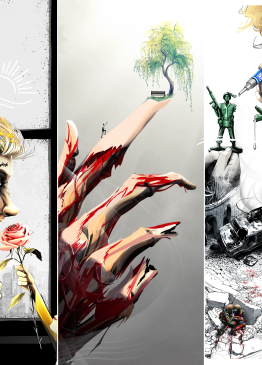 A selection of illustrations by Ella Baron, composed from testimonies of patients in Cherkasy and Vinnytsia, Ukraine.